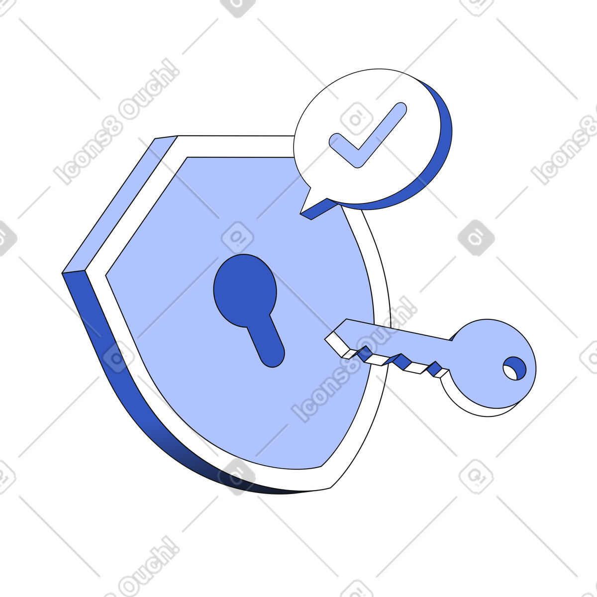 Secure lock and key, successfully unlocked animated illustration in GIF, Lottie (JSON), AE