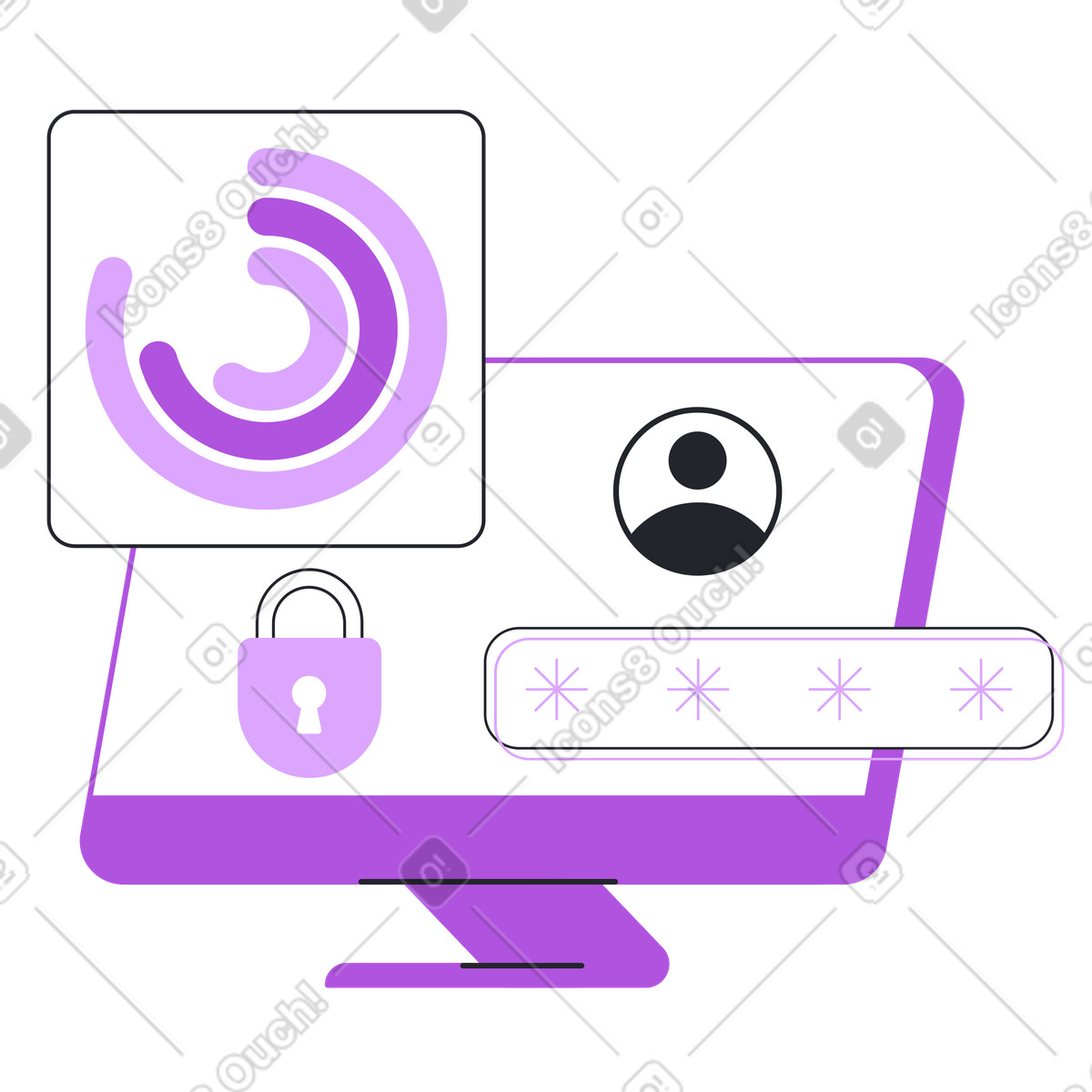 Login interface with password and padlock, Secure access privacy illustration in Grapy style download in PNG, SVG