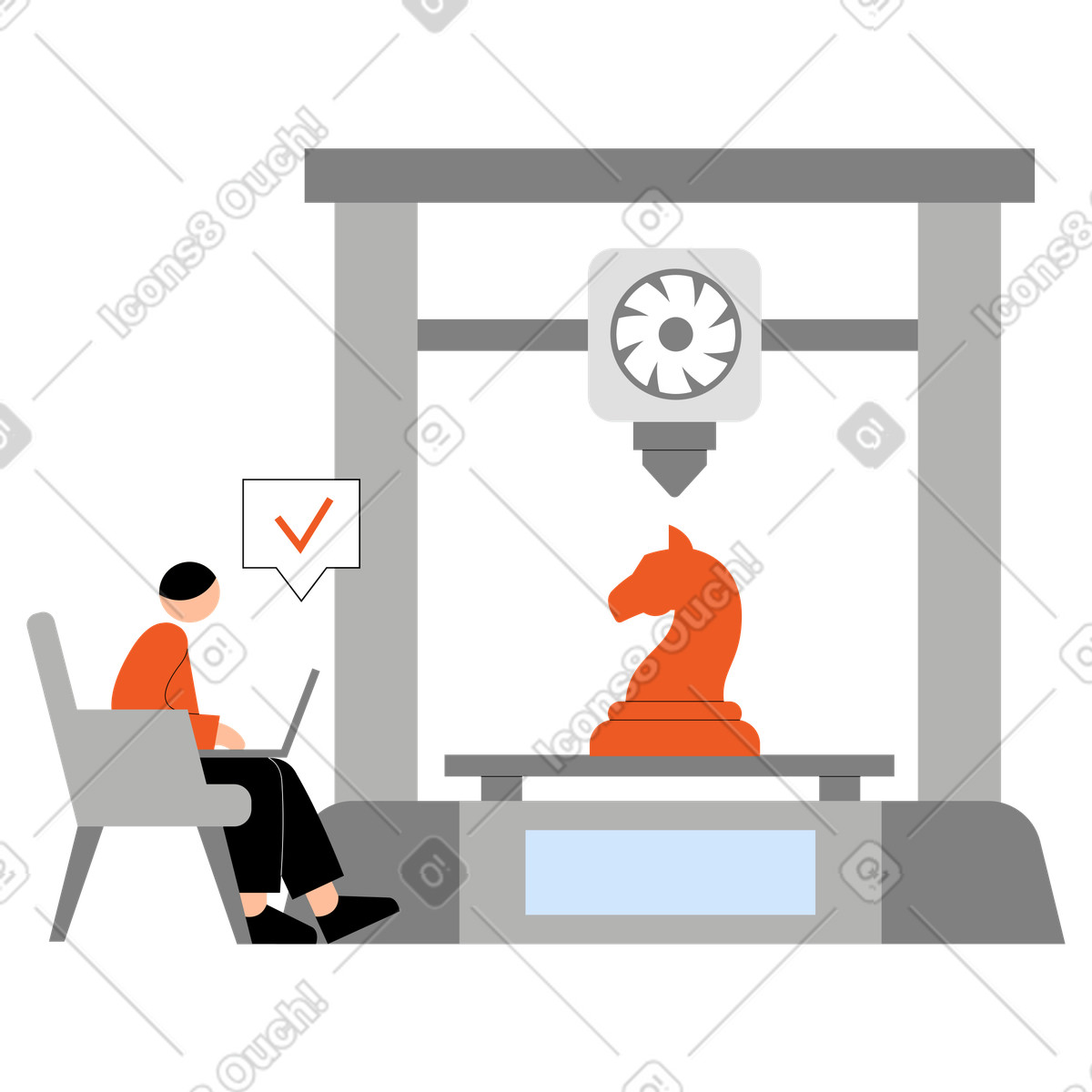 Young man printing prototype using 3d printer illustration in Tiny style download in PNG, SVG