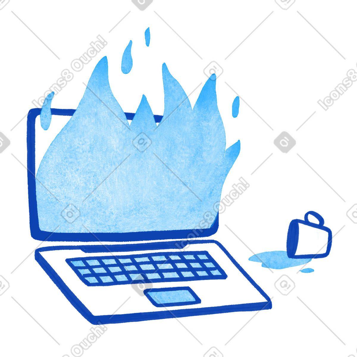 Laptop in flames symbolizing system crash and error illustrazione stile Tint scarica PNG, SVG