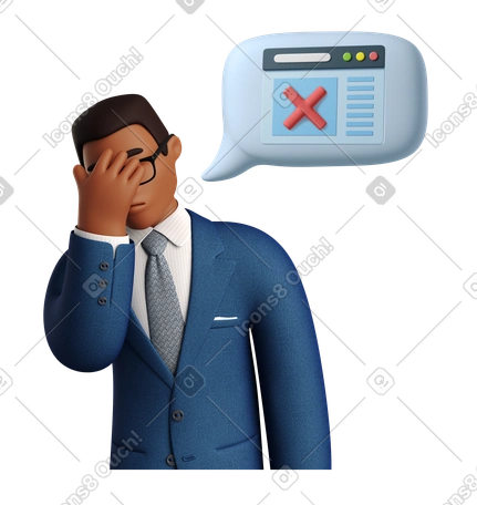 3D Homme d'affaires faisant face à une erreur de page introuvable PNG, SVG