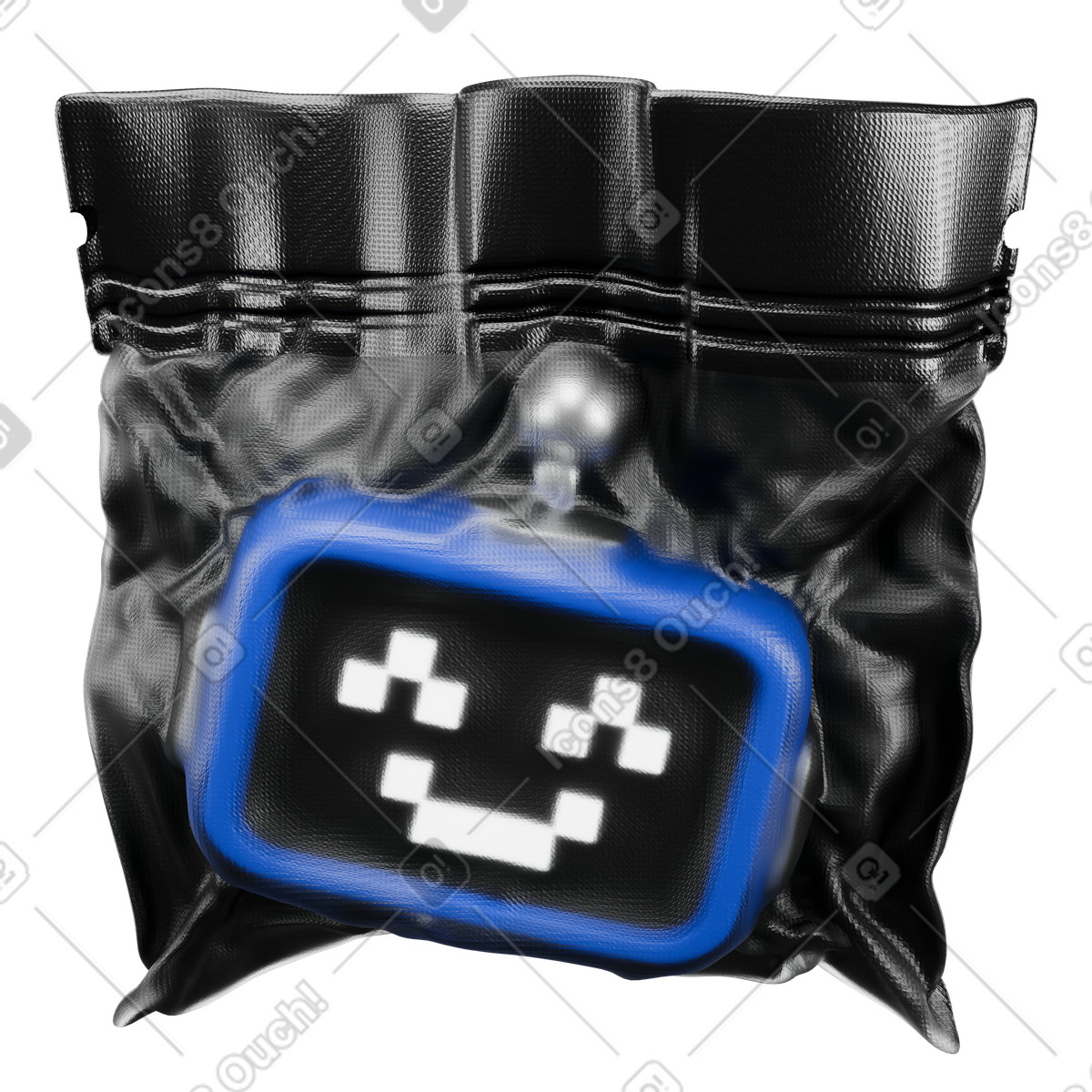 Smiling robot head sealed in vacuum bag, Technology containment and innovation protection illustration 3D Wrap style download PNG, SVG