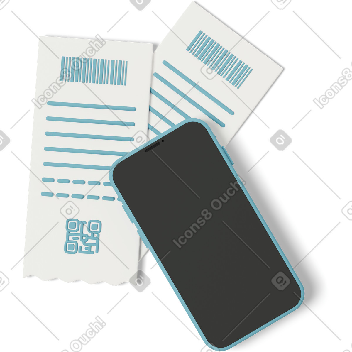 Smartphone with bills-Illustration im 3D Casual life-Stil als Download in PNG, SVG