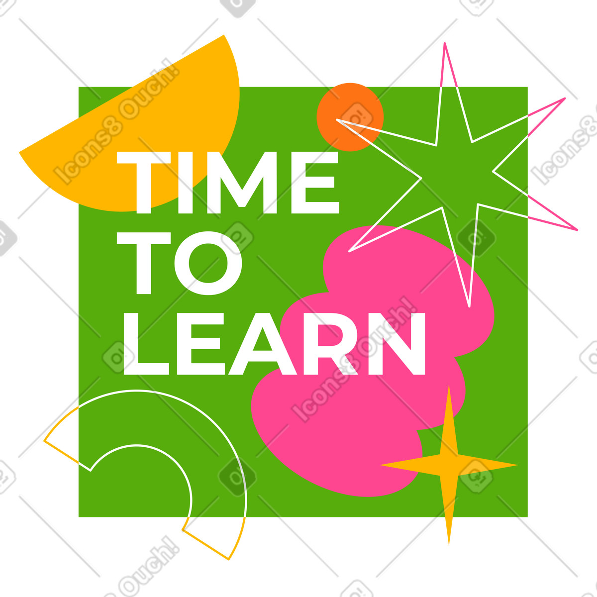 Text time to learn illustration featuring a geometric abstract background clipart for education