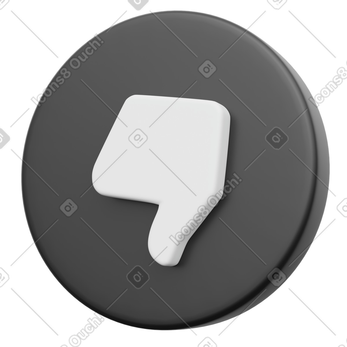 Black thumbs down button for negative feedback and rating illustration in 3D Playful style download in PNG, SVG