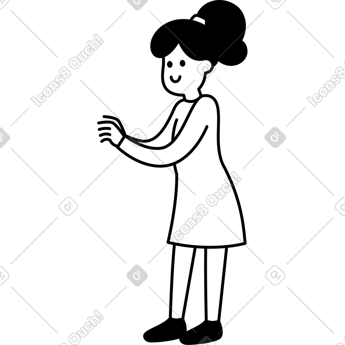 下载 Notion Line Art 风格的 Character girl with ponytail standing upright extending both arms forward 插画，支持 PNG、SVG 格式