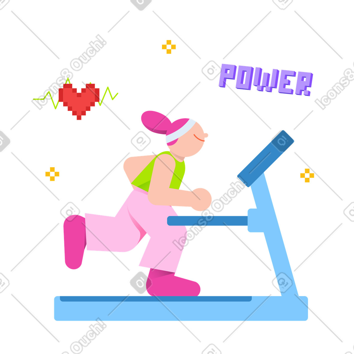 Young woman running on the treadmill illustration in 8bit style download in PNG, SVG