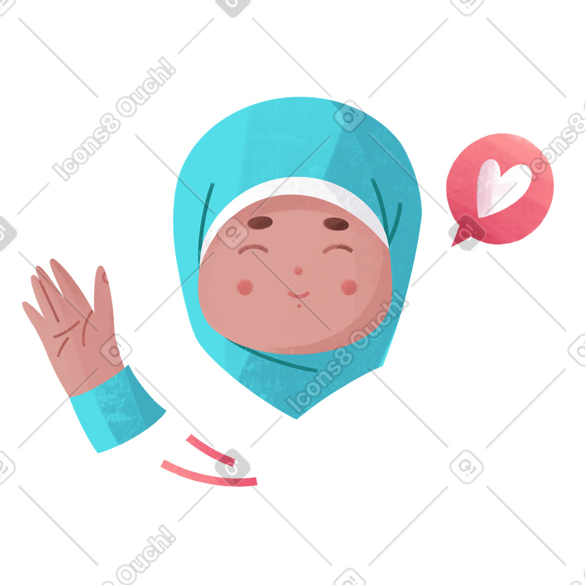 Bonbon スタイルの 手を振る可愛いイスラム教徒の女性 のイラストをPNG、SVG形式でダウンロード