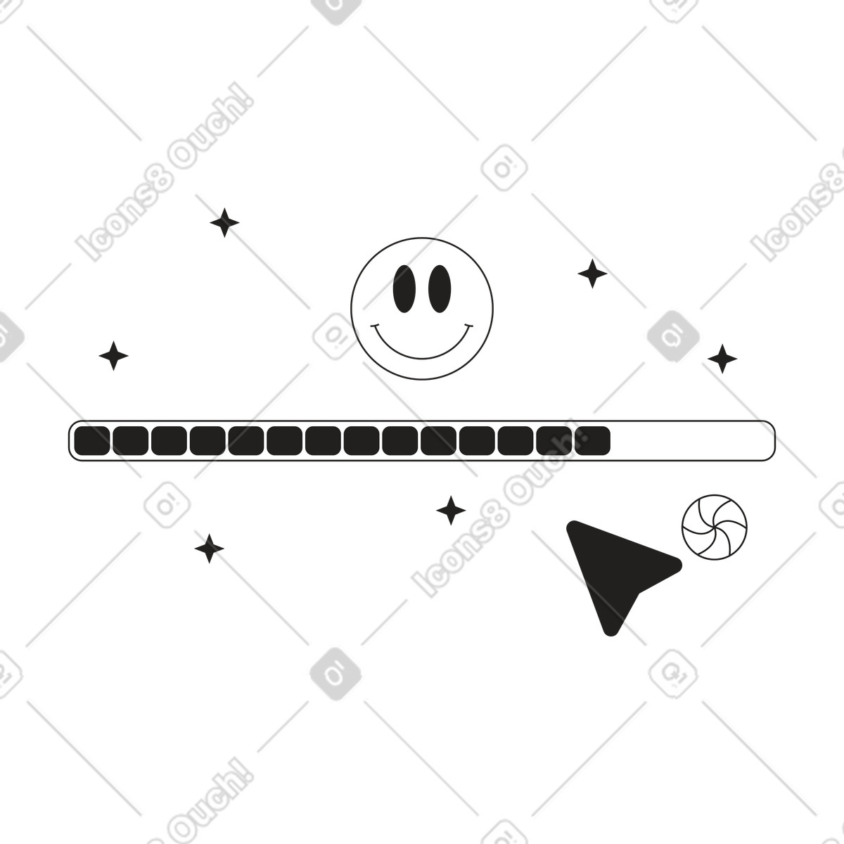 Ilustração de Smiley sobre a barra carregamento em no estilo Tokyo para baixar em PNG, SVG
