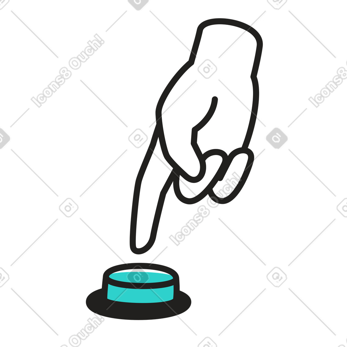 Hand drückt mit dem finger die grüne taste-Illustration im Little-Stil als Download in PNG, SVG