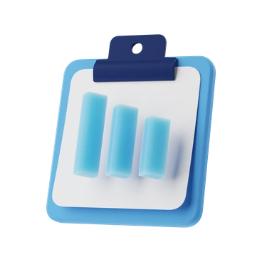 A clipboard with three blue bars - 3D Pack style illustration
