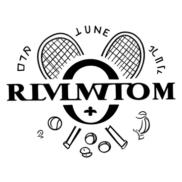 A black-and-white illustration of the iconic Wimbledon logo prominently displayed at the center. Surrounding the logo are the tournament dates "June 27 to July 10" arranged in a circular pattern around it. The background features a stylized depiction of tennis rackets crossed behind the logo, with a few tennis balls scattered around the base. The overall composition emphasizes the prestigious nature of the event.
