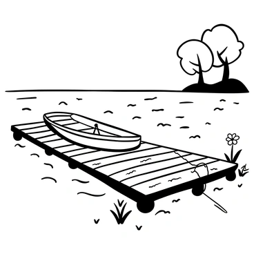 A wooden dock extending into a lake, with visible plank textures