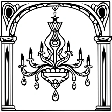 An opulent chandelier hanging from an ornate ceiling, featuring intricate Art Nouveau patterns throughout its design. The chandelier is adorned with multiple tiers of shimmering crystals that catch and reflect light. Flowing curves and elegant lines define its structure, showcasing a harmonious blend of shapes. Surrounding the chandelier are decorative elements that enhance its lavish appearance, creating a focal point in a room filled with luxury.