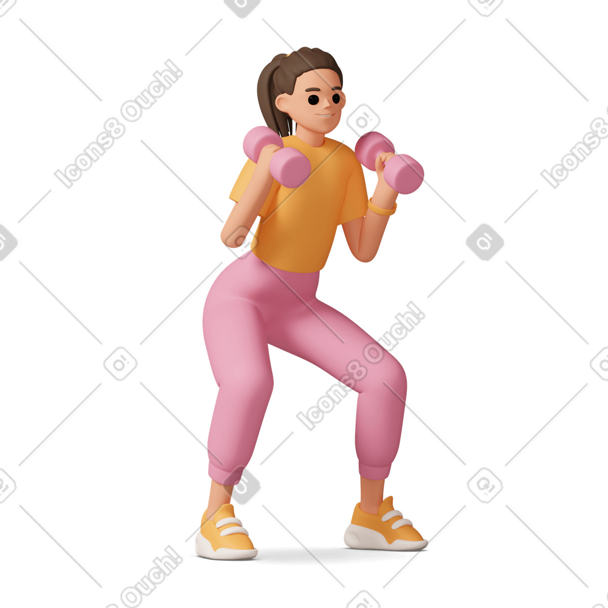 Woman does sports with dumbbells-Illustration im 3D Casual life-Stil als Download in PNG, SVG