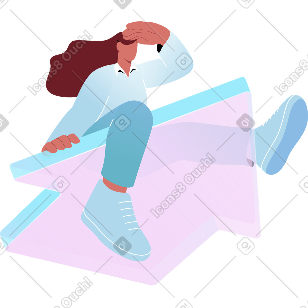 Frau sitzt auf dem cursor-Illustration im Airy-Stil als Download in PNG, SVG