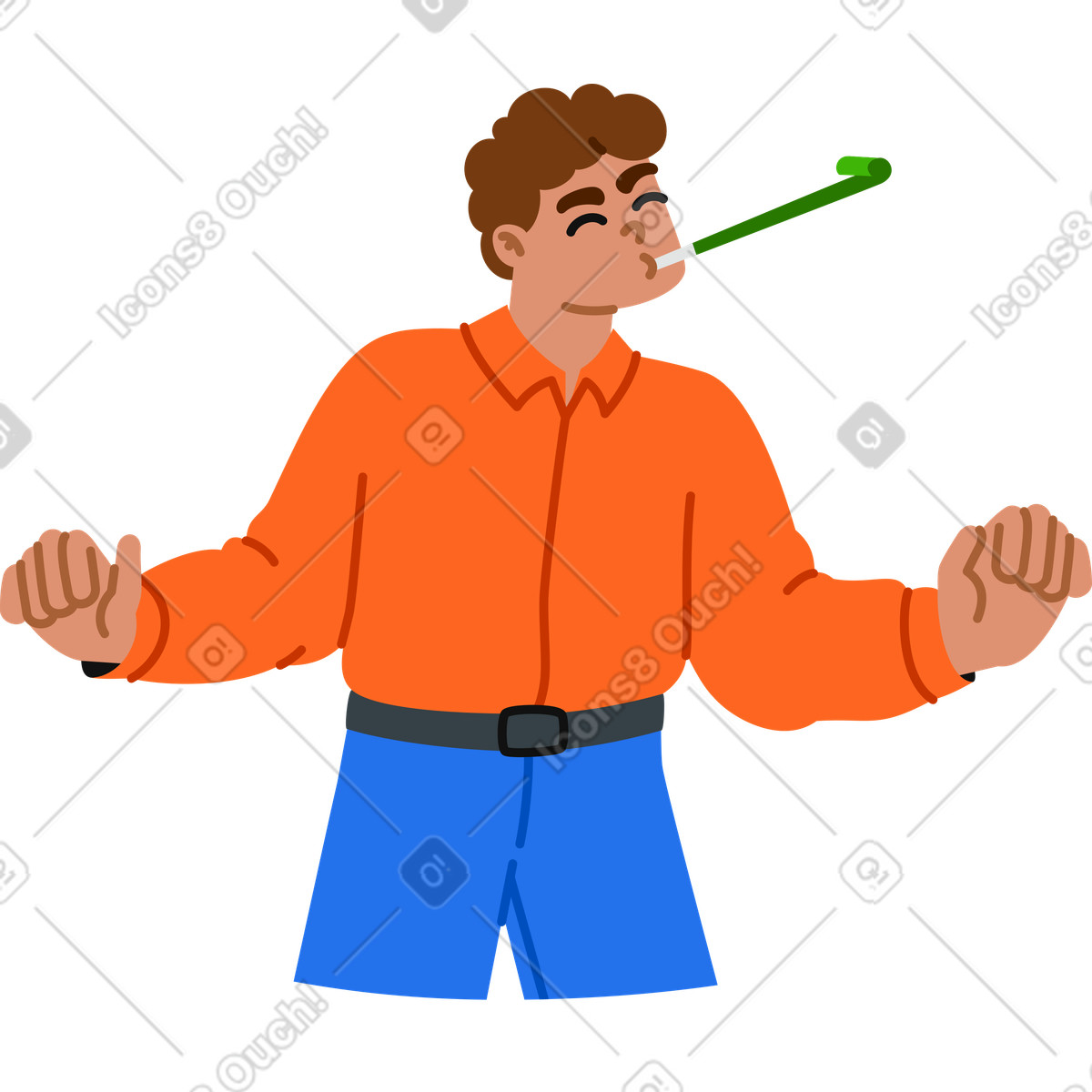 Young man with party horn holding something in hands illustration Active style download PNG, SVG