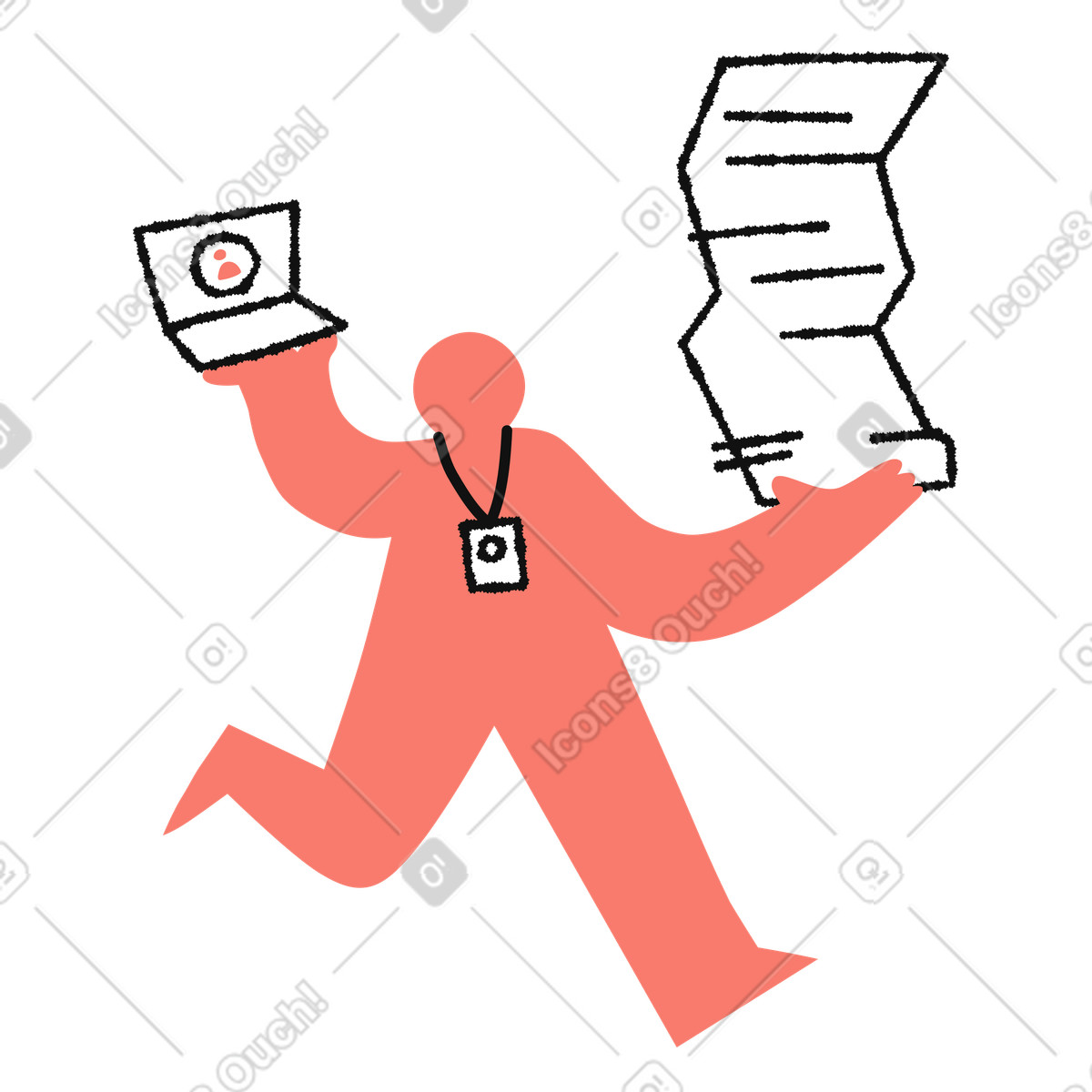 To do list and laptop held by running office worker-Illustration im Bold People-Stil als Download in PNG, SVG