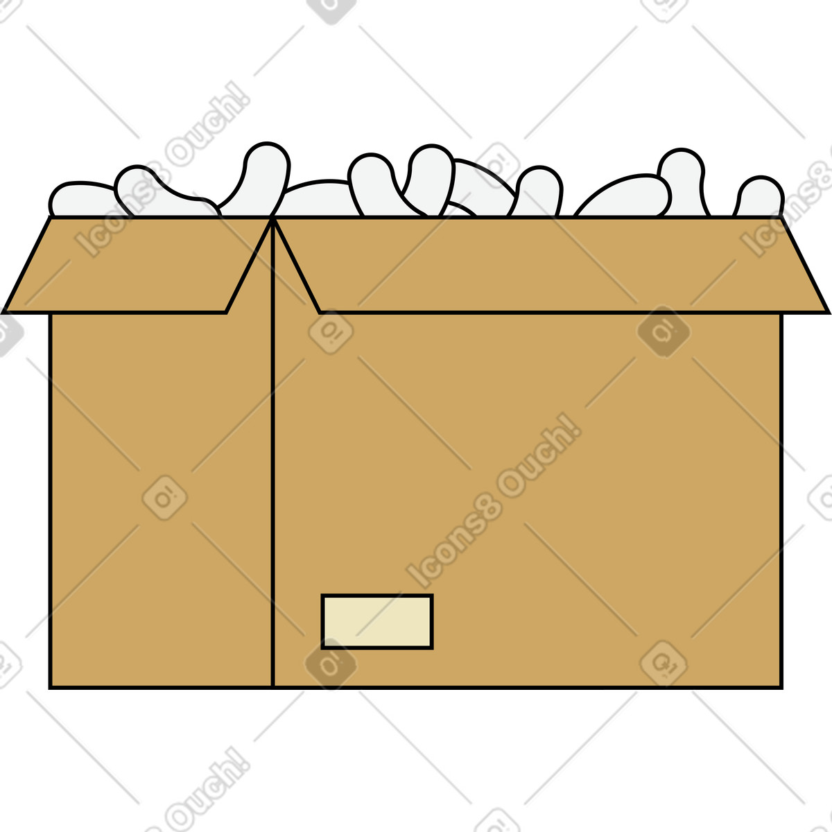 Offene box-Illustration im Kindy-Stil als Download in PNG, SVG