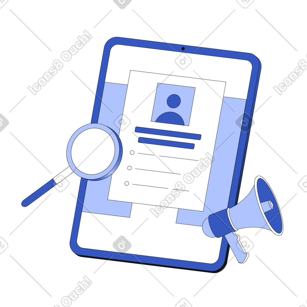 Search for employees online illustration in Techny style download in PNG, SVG