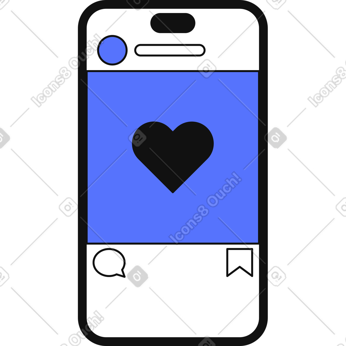 Ilustração de Smartphone social media feed showing heart like icon and interface em no estilo Main para baixar em PNG, SVG