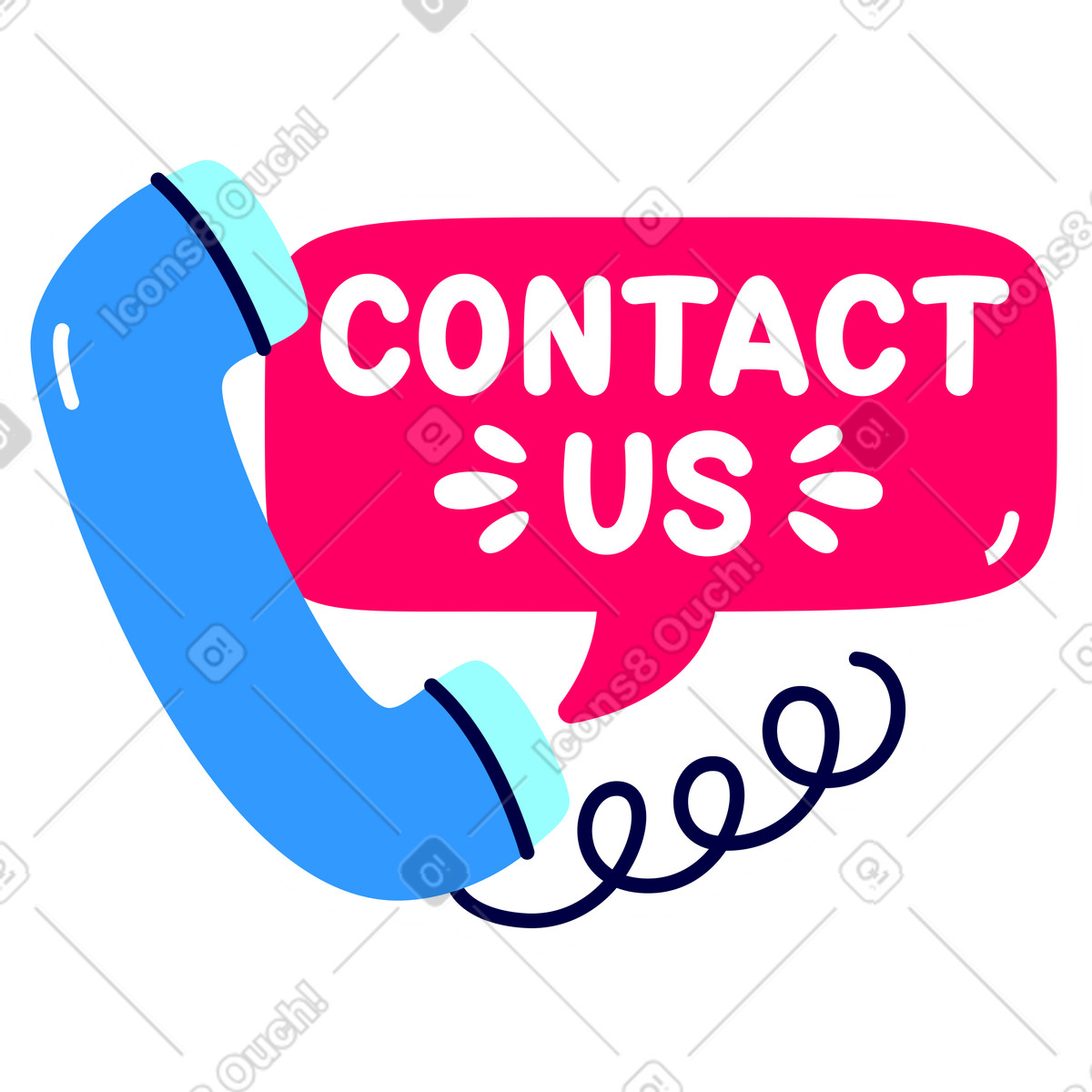 Schriftzug kontaktieren sie uns mit mobilteil-Illustration im Rondy Stickers-Stil als Download in PNG, SVG