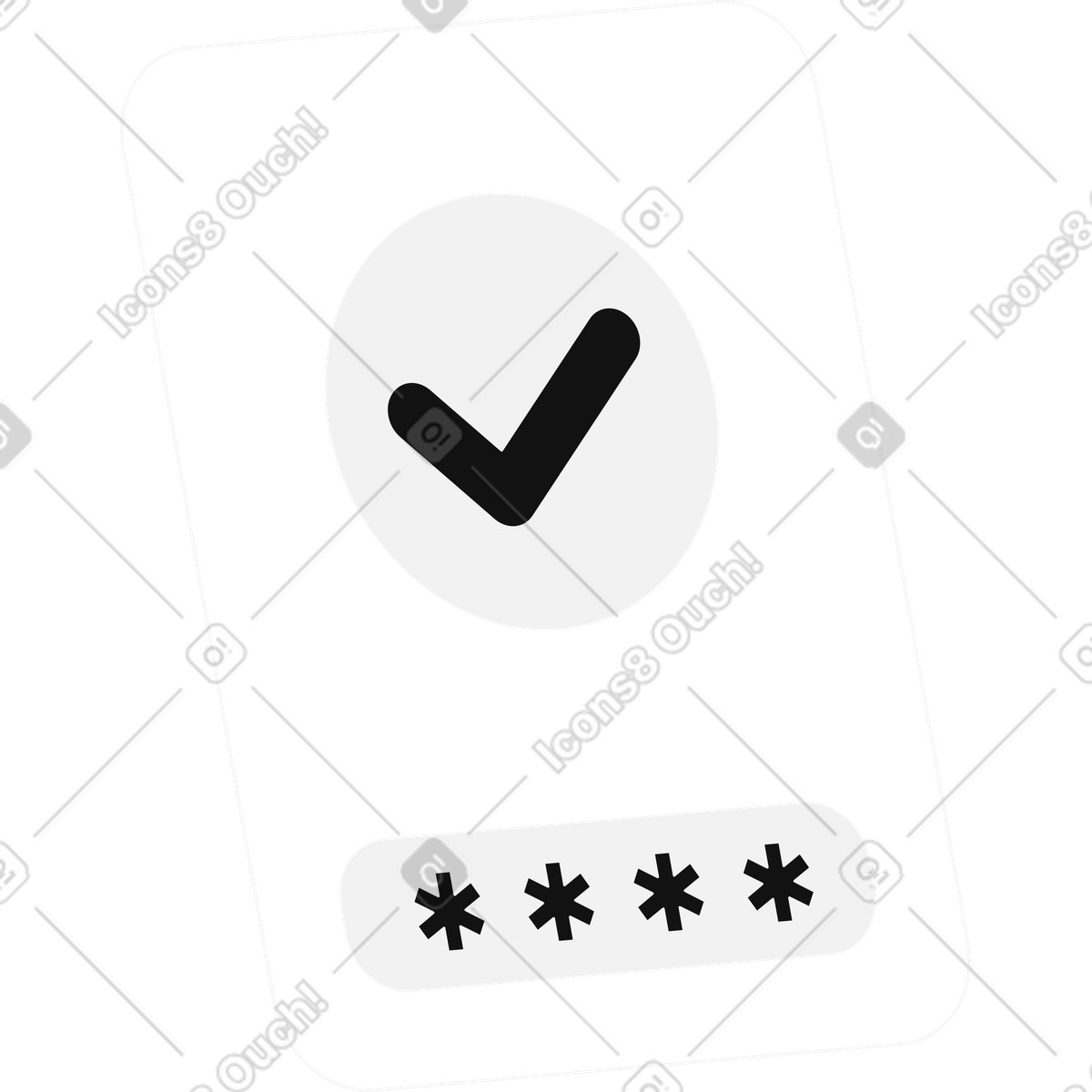 Password confirmation success check mark icon illustration in Inverse style download in PNG, SVG
