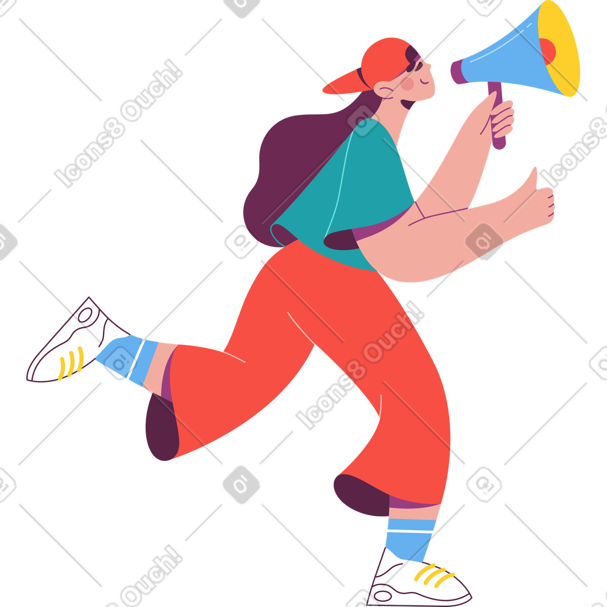 Charming girl illustration clipart image in PNG, SVG, GIF showcasing youthful energy