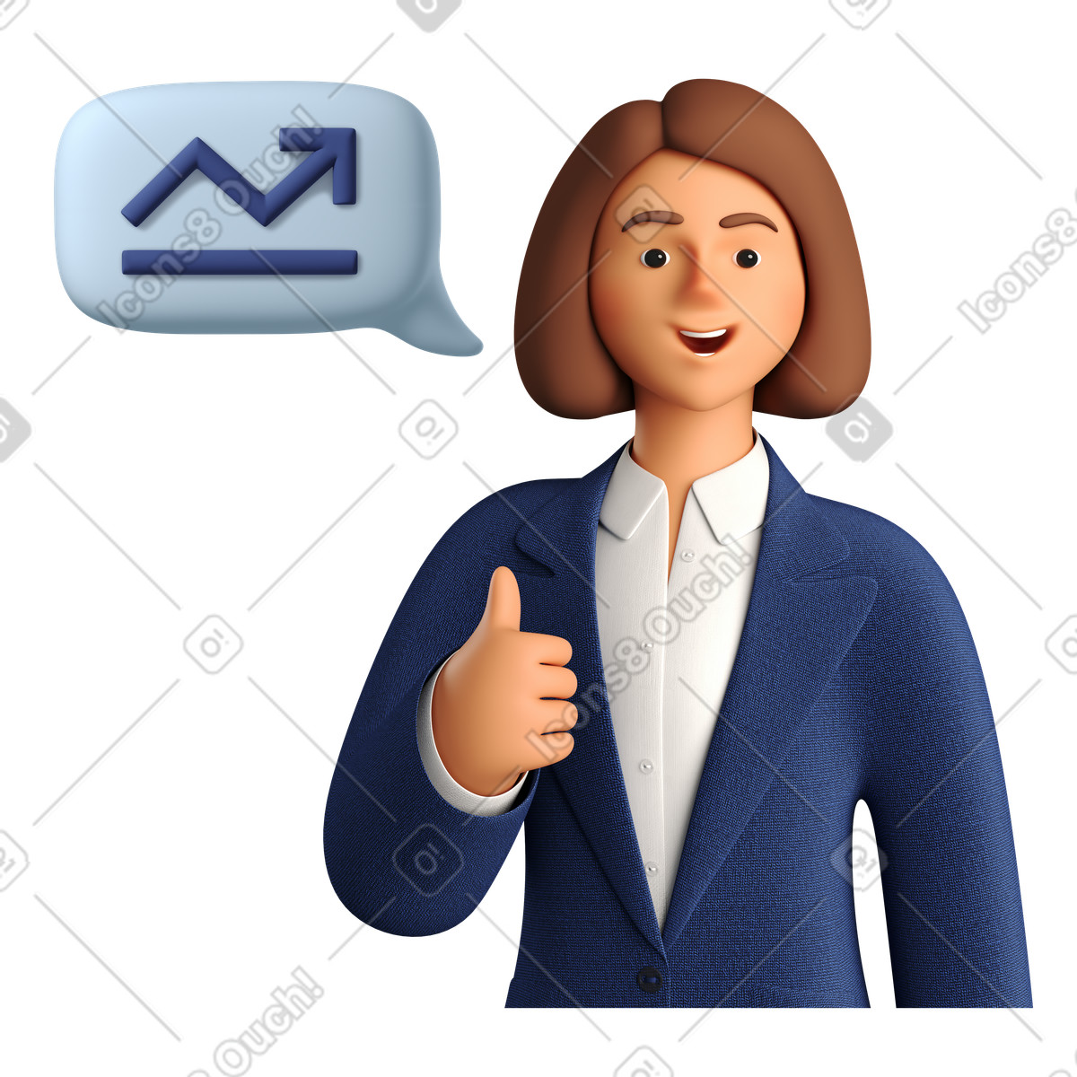 La donna d'affari è soddisfatta delle statistiche sulle imprese illustrazione in stile 3D Business scarica in PNG, SVG