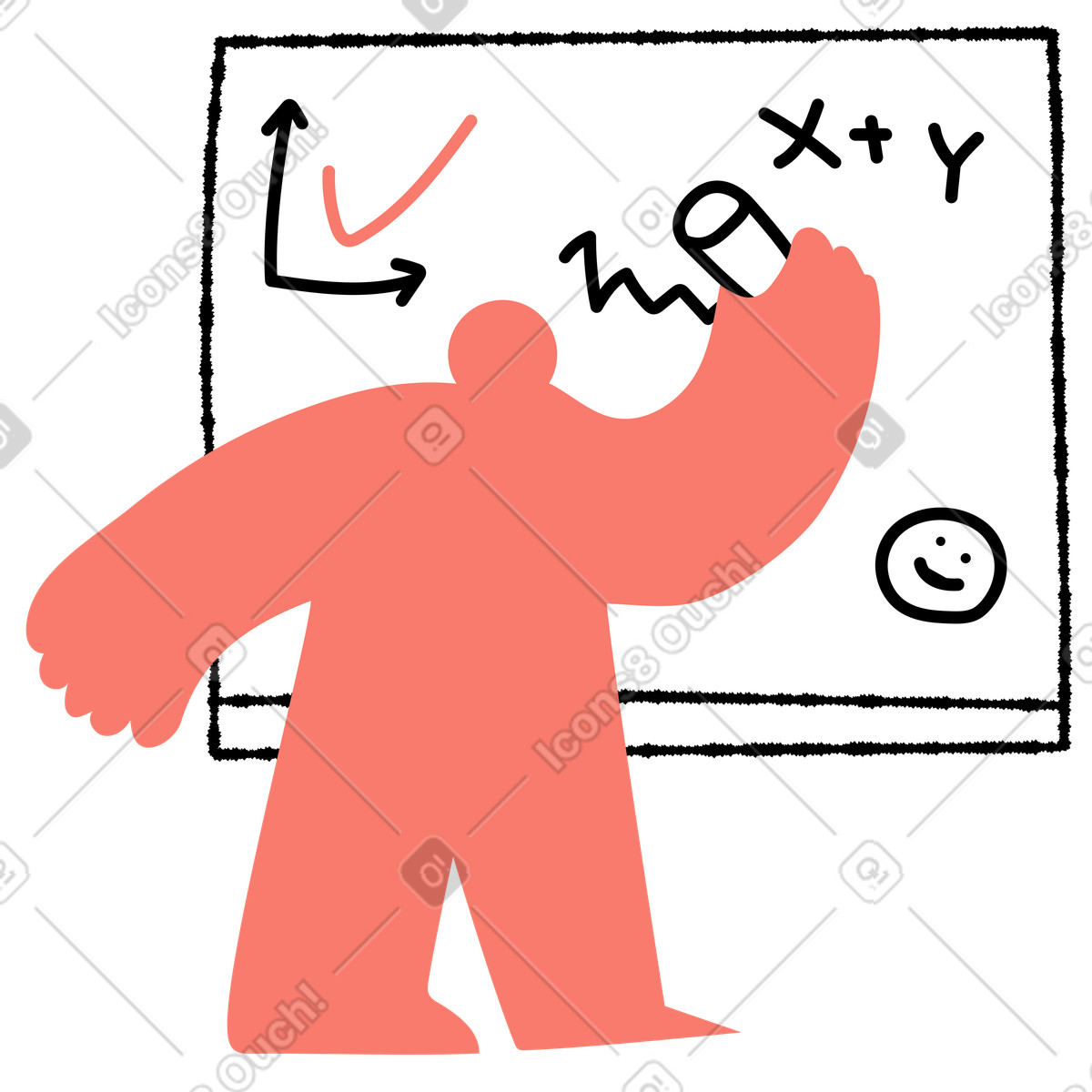 下载 Bold People 风格的 Teacher writing math formula x+y on classroom whiteboard 插画，支持 PNG、SVG 格式