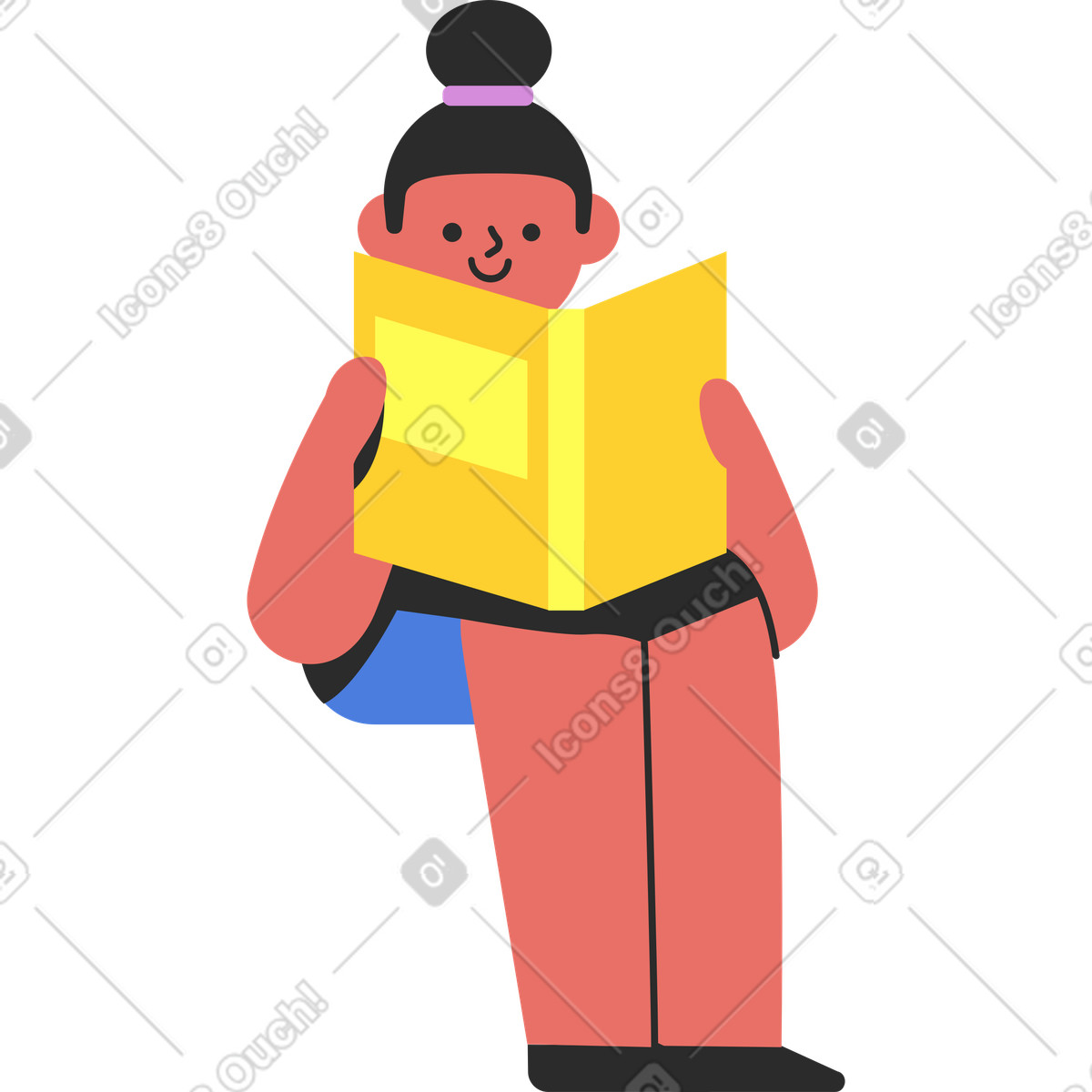 Mädchen liest ein buch-Illustration im Marginalia-Stil als Download in PNG, SVG
