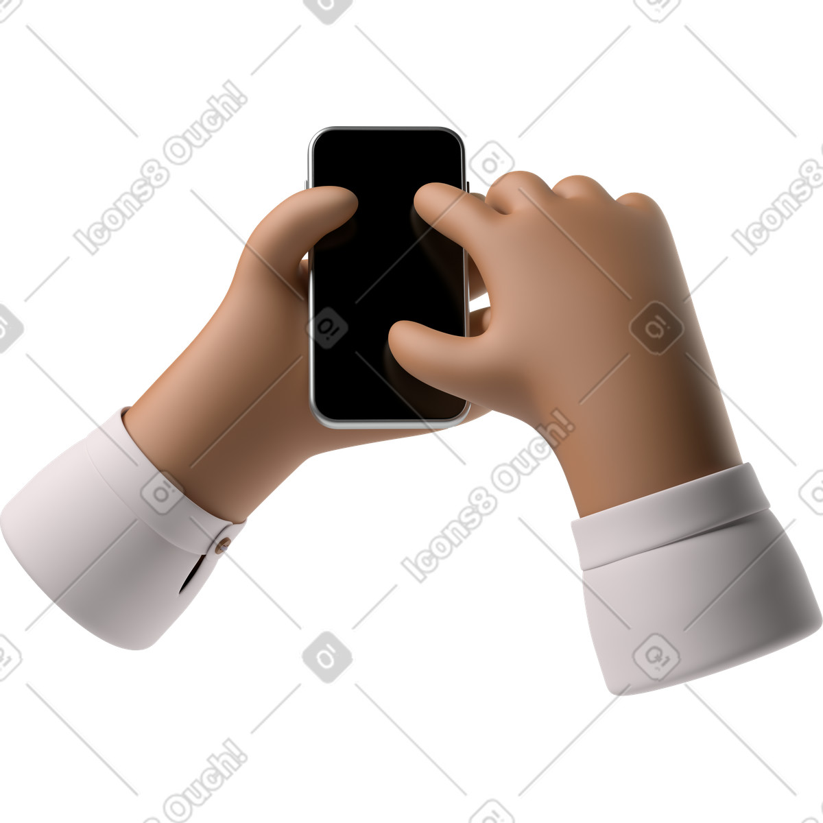 Illustration Mains de peau brune avec un téléphone dans le style 3D Hands Fun&Wild à télécharger aux formats PNG, SVG