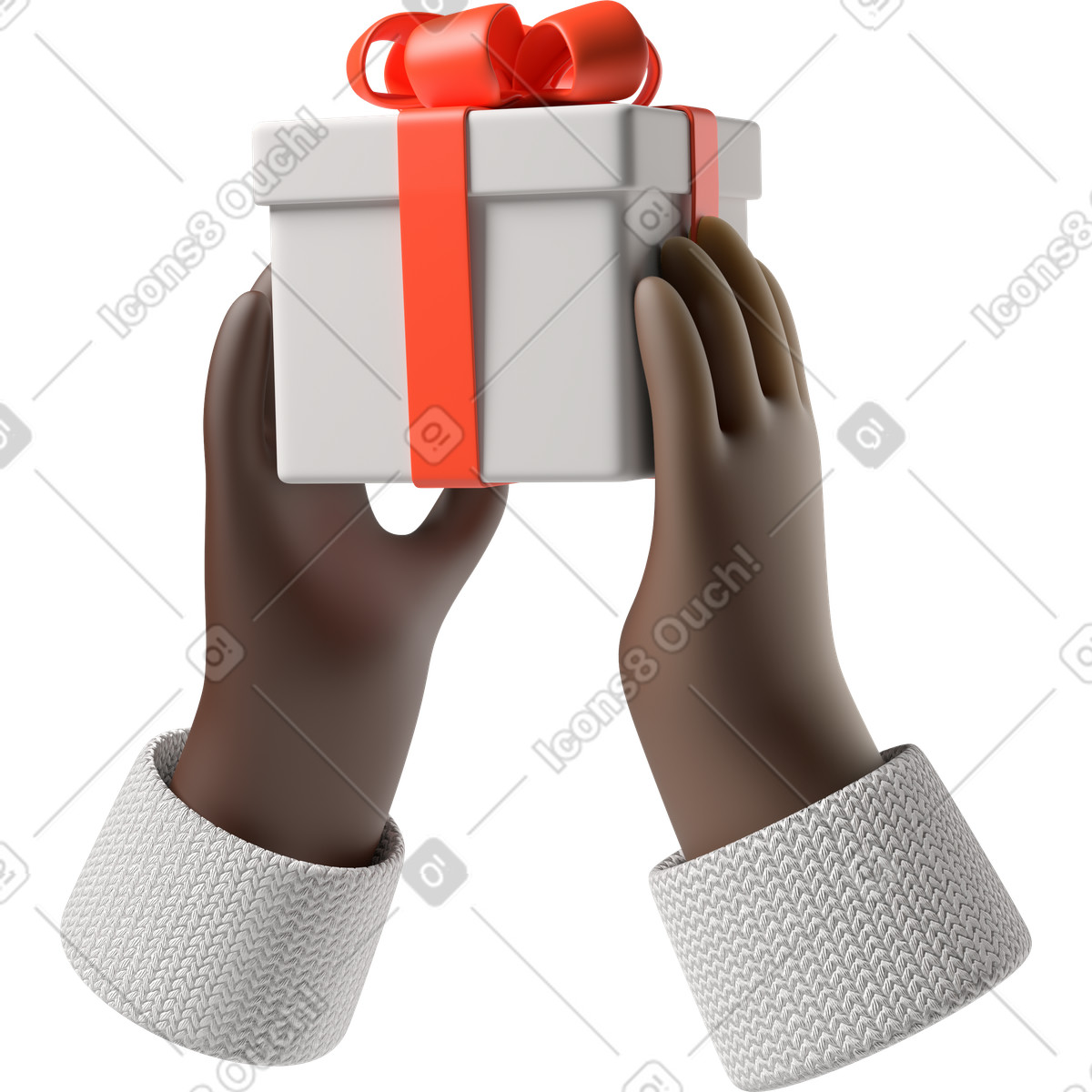 Schwarze hauthände, die eine geschenkbox halten-Illustration im 3D Hands Fun&Wild-Stil als Download in PNG, SVG