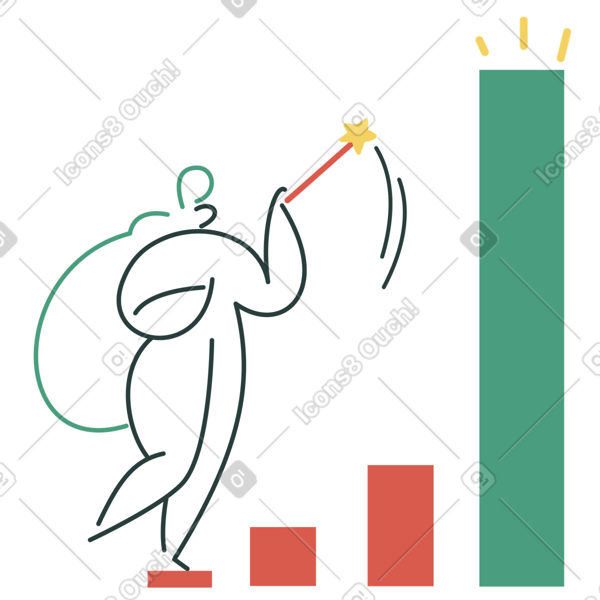 Illustration Une femme qui augmente son taux de croissance grâce à la magie dans le style Macaroni télécharger aux formats PNG, SVG