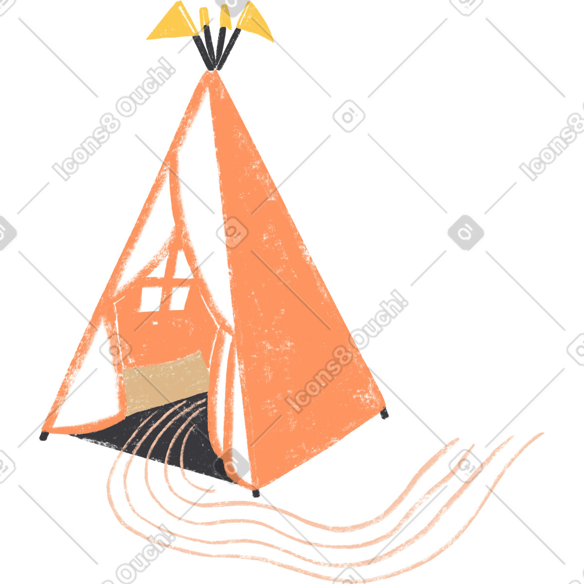 Orange tent with flags illustration in Chalky style download in PNG, SVG