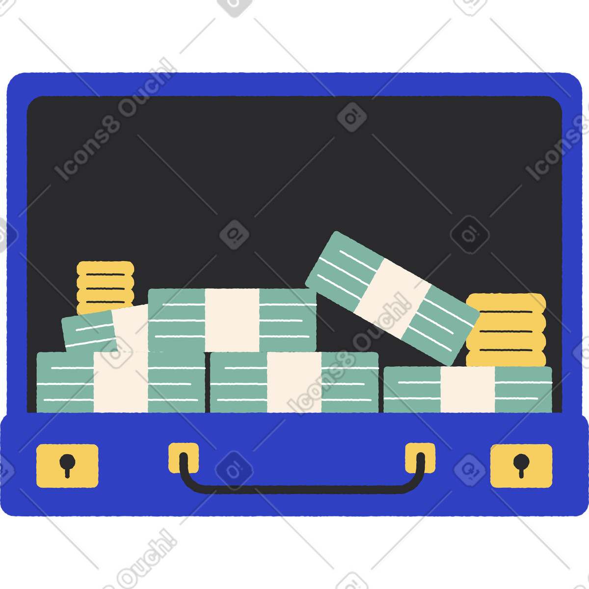 Suitcase full of wads money-Illustration im Pablo-Stil als Download in PNG, SVG