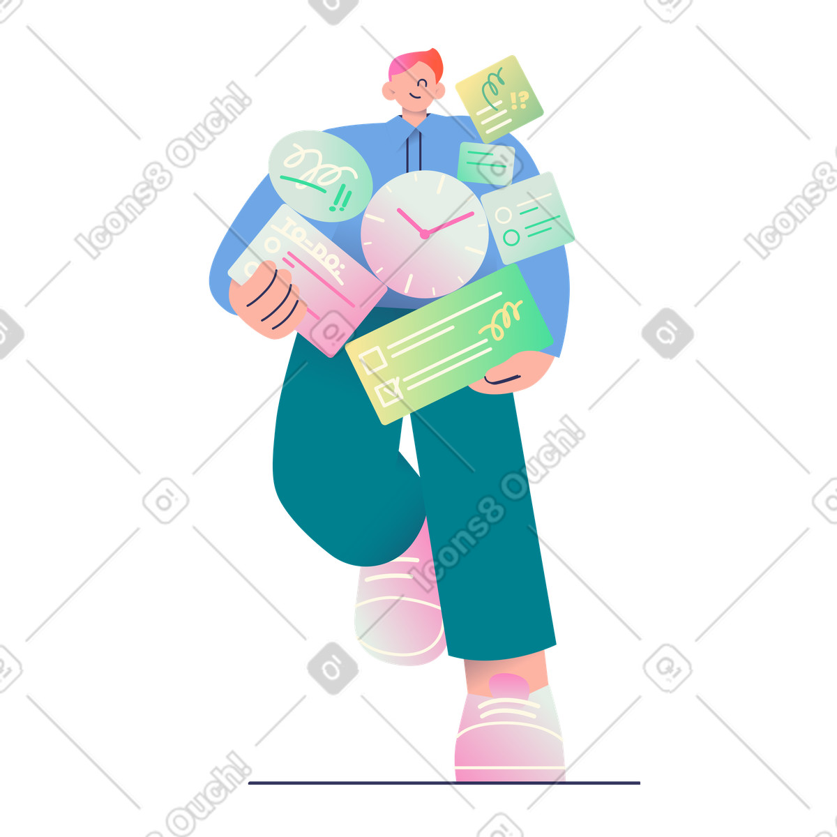 Иллюстрация Young man struggling with time management в стиле Beam — скачать в форматах PNG, SVG