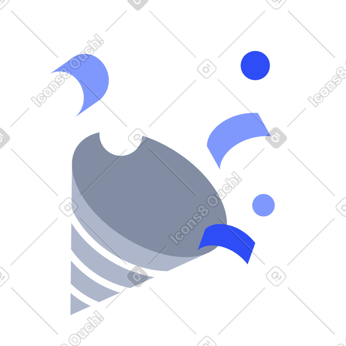 Celebration party horn with flying confetti shapes illustration in System style download in PNG, SVG