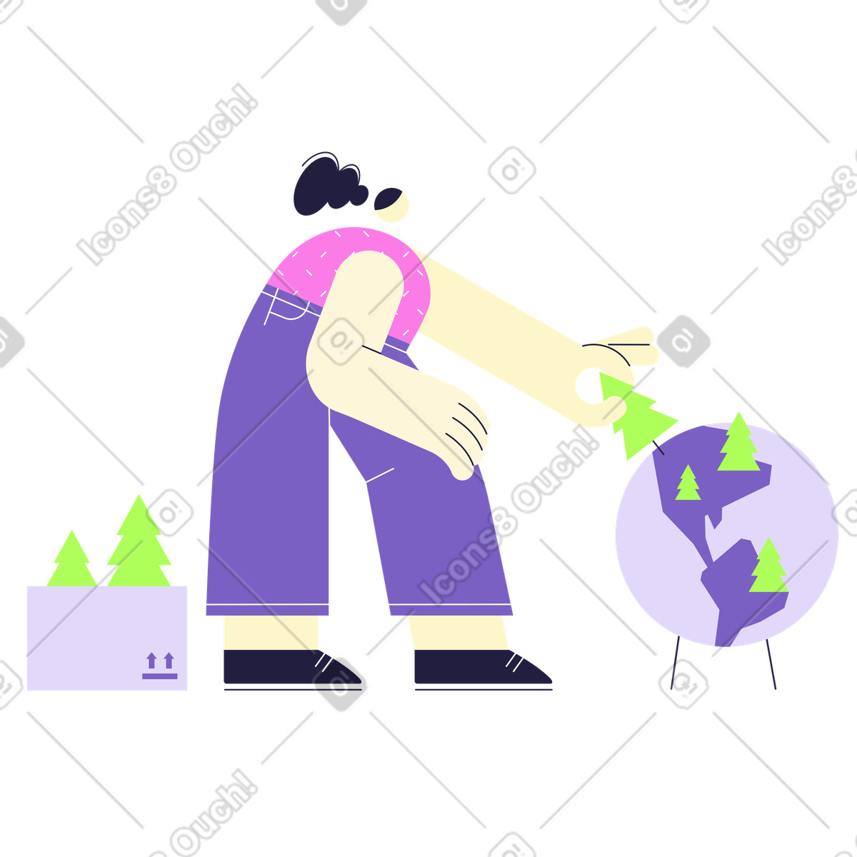 Illustration Initiative écologique pour planter de nouvelles plantes dans le style Mellow à télécharger aux formats PNG, SVG