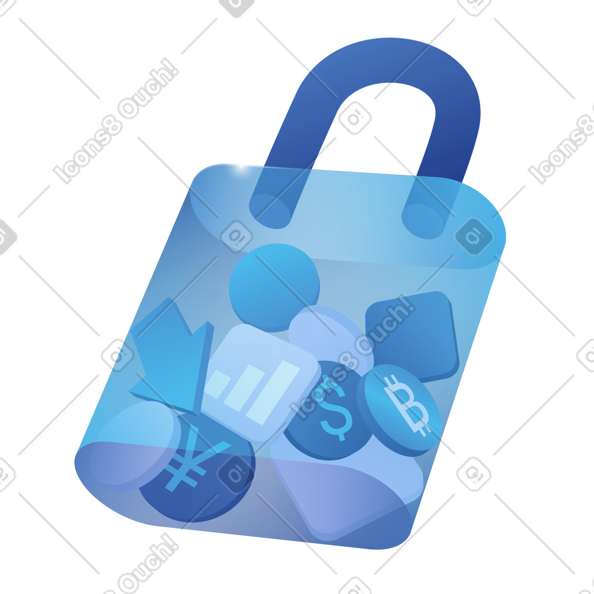 Ilustração de Segurança financeira, pagamentos digitais seguros, cadeado com símbolos financeiros em no estilo Quantum para baixar em PNG, SVG