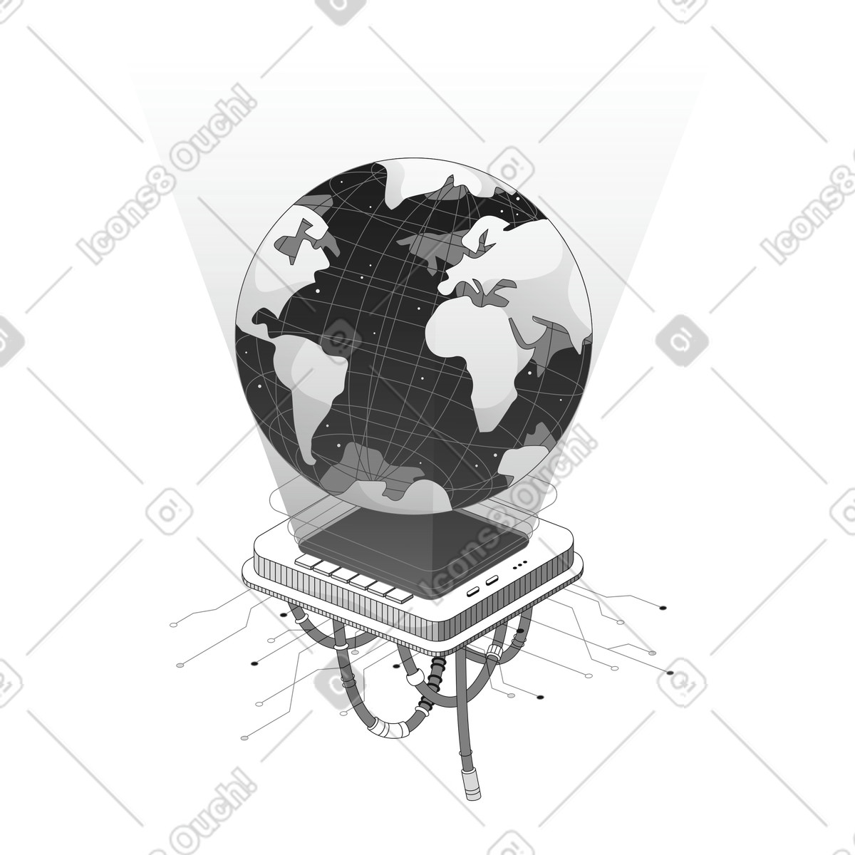 Planet Earth hologram projection on futuristic sci-fi device illustration in style download in PNG, SVG