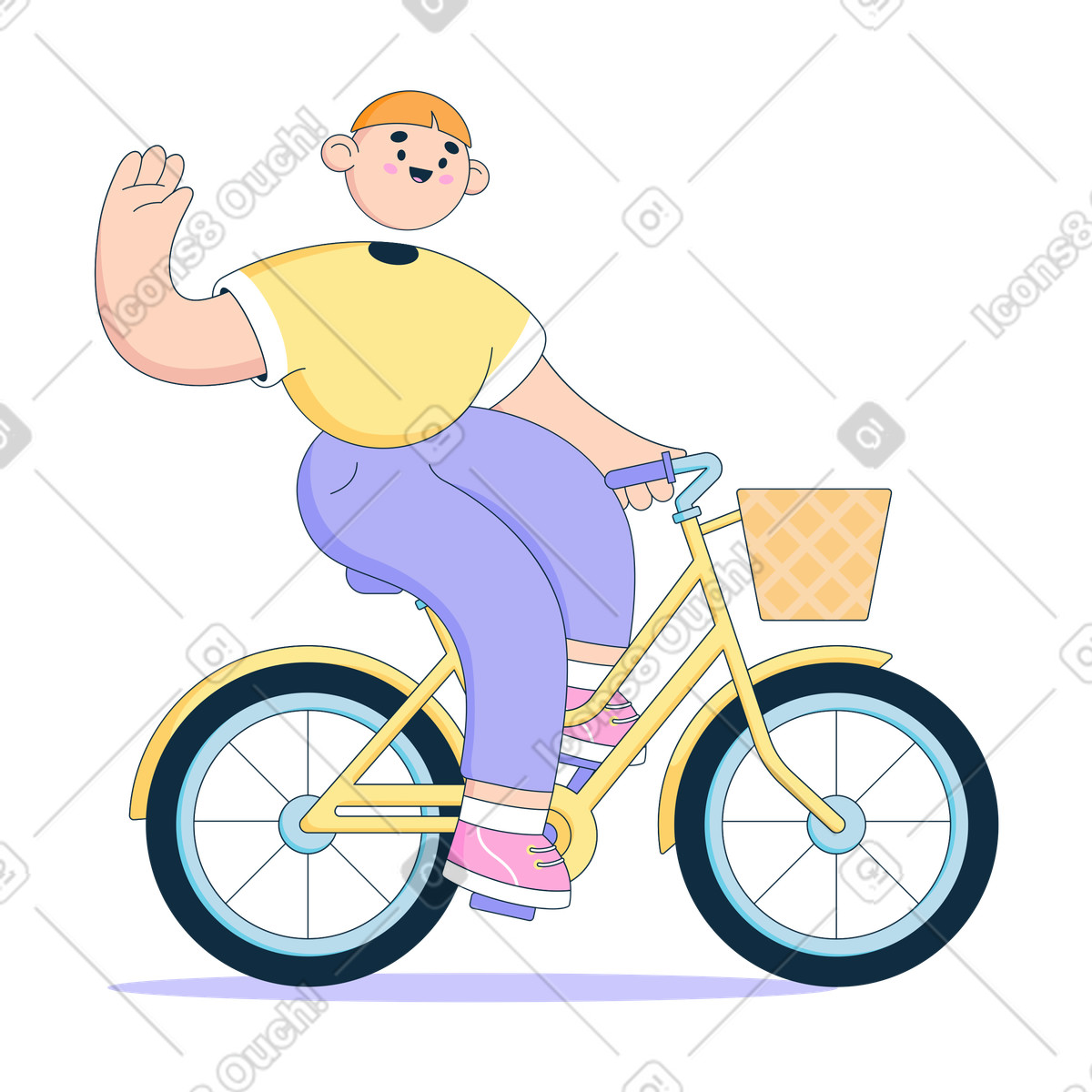 Illustration Homme faisant du vélo et agitant dans le style Bubble gum à télécharger aux formats PNG, SVG