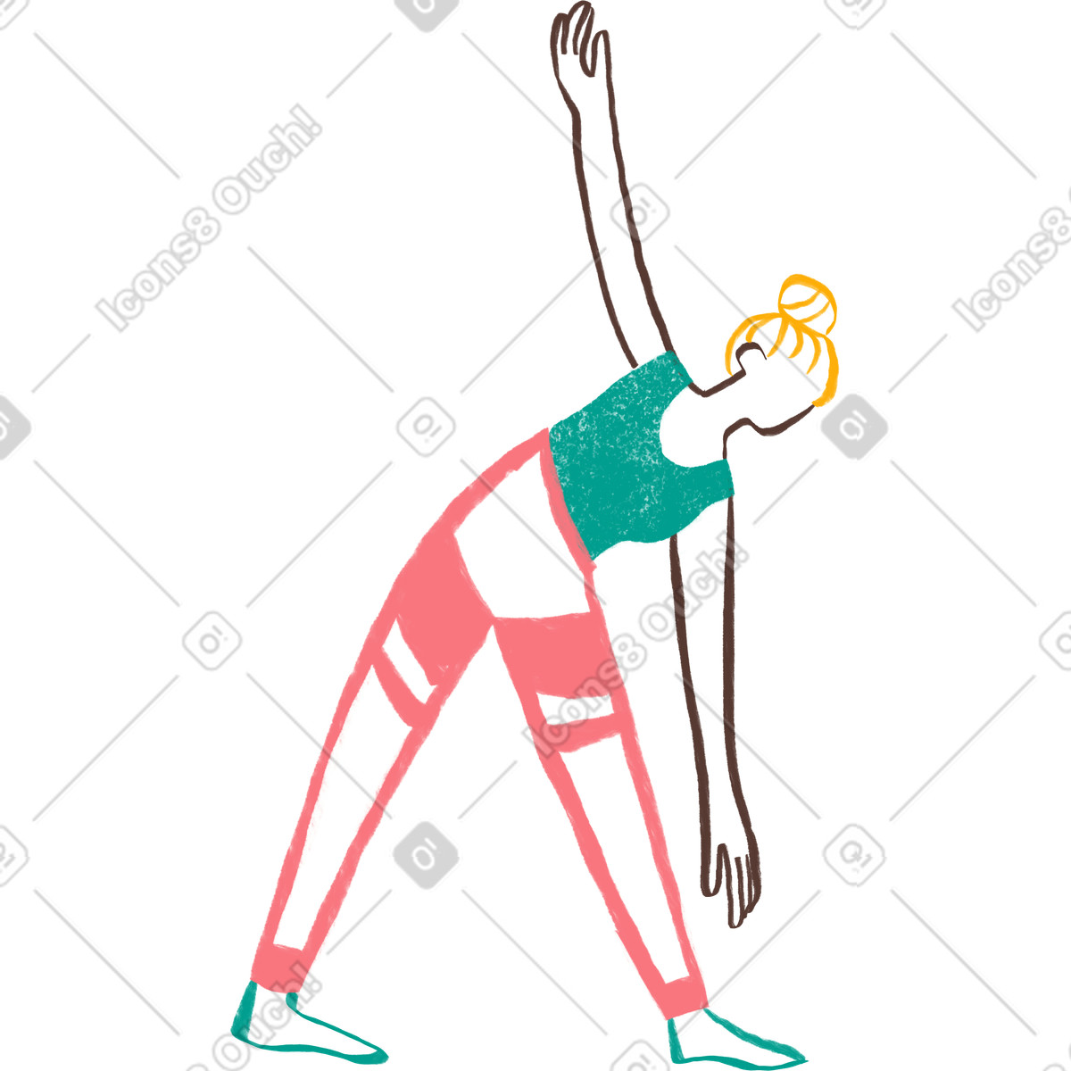 Blond woman bending down in yoga pose illustration Company style download PNG, SVG