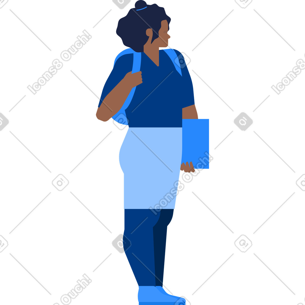 Ilustración Chica estudiante con cabello afro carpeta de mochila en sus manos estilo Urban a descargar PNG y SVG