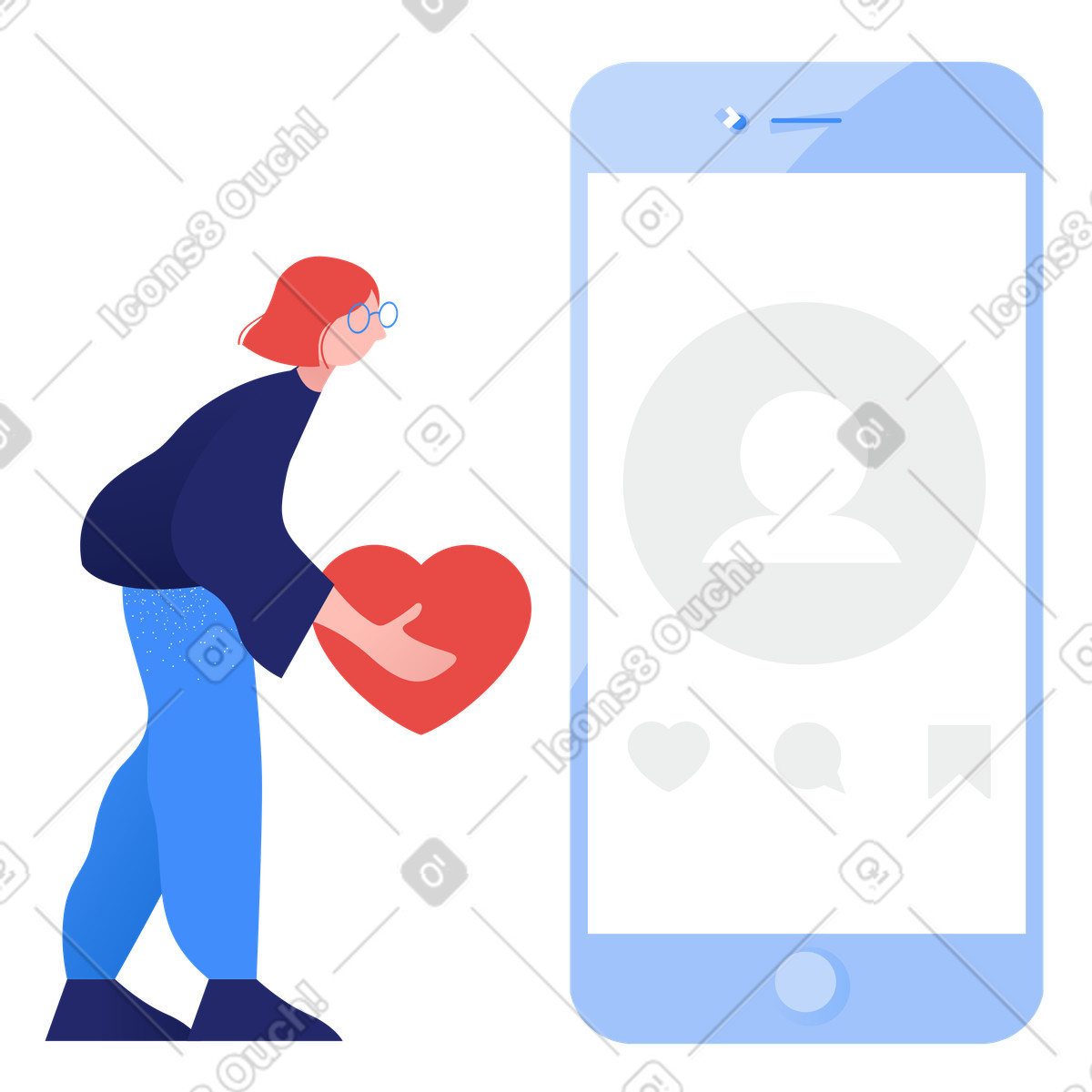 Illustration Femme donnant un like au profil dans le style Clip à télécharger aux formats PNG, SVG