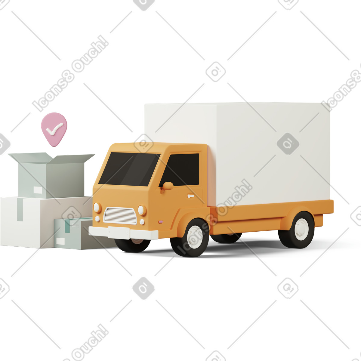 3D Casual life 스타일의 Delivery truck and cardboard boxes 일러스트레이션 PNG, SVG 다운로드
