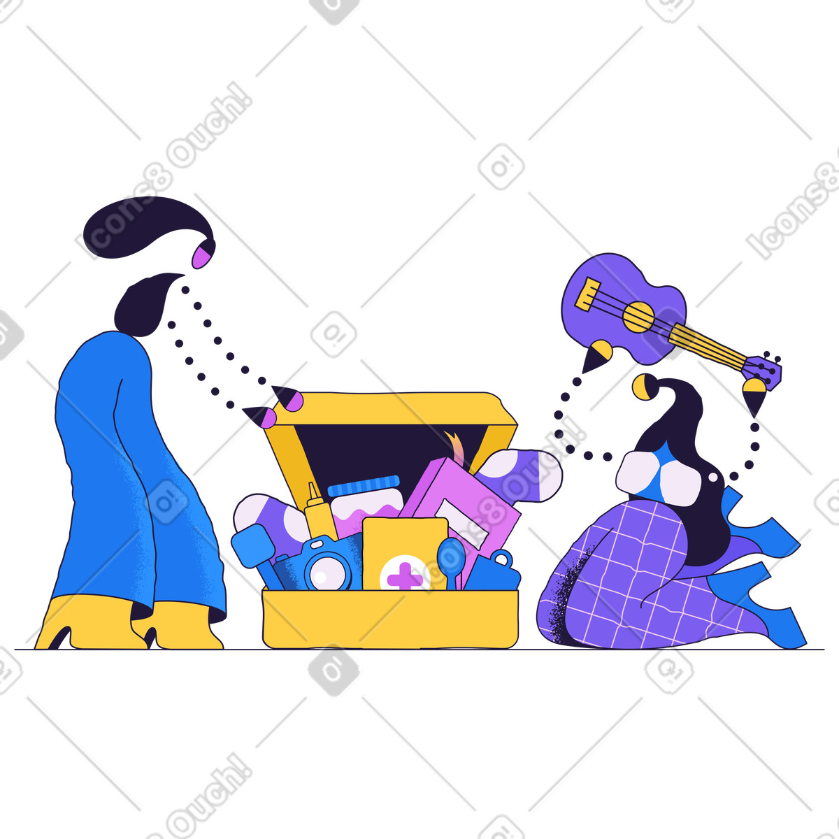 Illustration Préparer sa valise avant de partir en voyage dans le style Conifer à télécharger aux formats PNG, SVG
