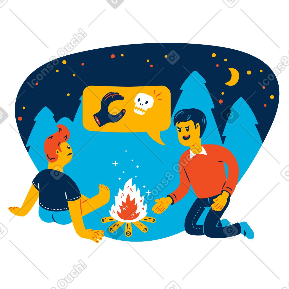 Illustration Raconter des histoires effrayantes au coin du feu dans le style Flame à télécharger aux formats PNG, SVG