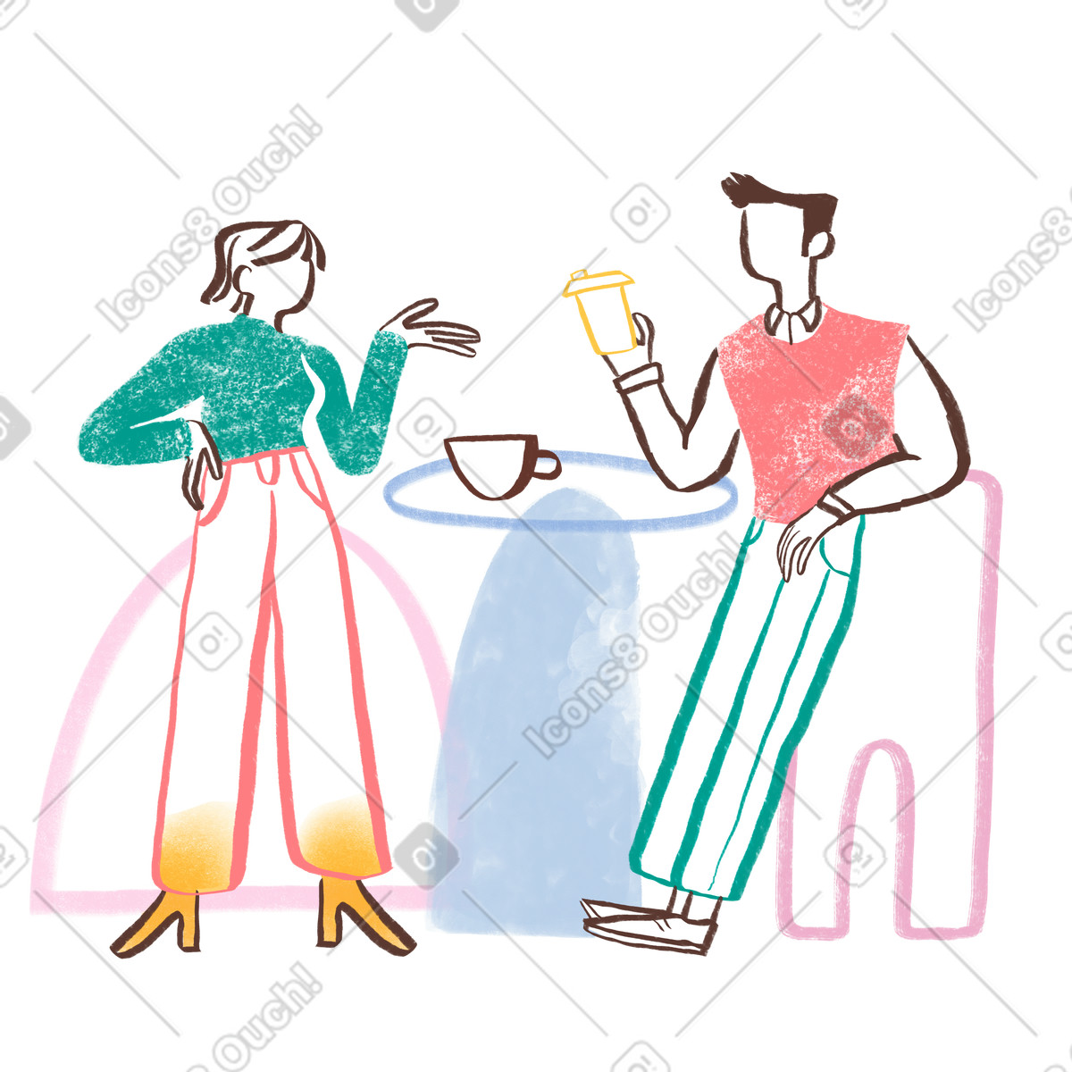 Ilustración Dos colegas tomando café y charlando. en estilo Company a descargar en PNG SVG