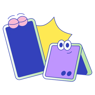 Two cartoonish devices with eyes and playful shapes - Eyeful style illustration